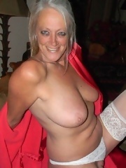 Horny old woman unsheathed tits